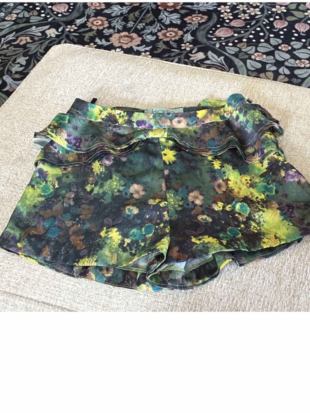 Karlie Ruffled Floral Shorts in Green and Yellow